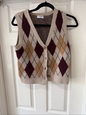 Workshop Republic Clothing Argyle Knit Vest - Beige with Burgundy & Mustard